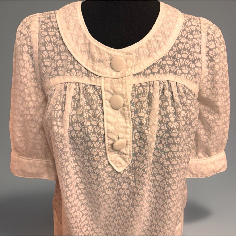 French Connection Blouse 4 Womens Semi Sheer Burnout Cottagecore Top Twee - Picture 2 of 9